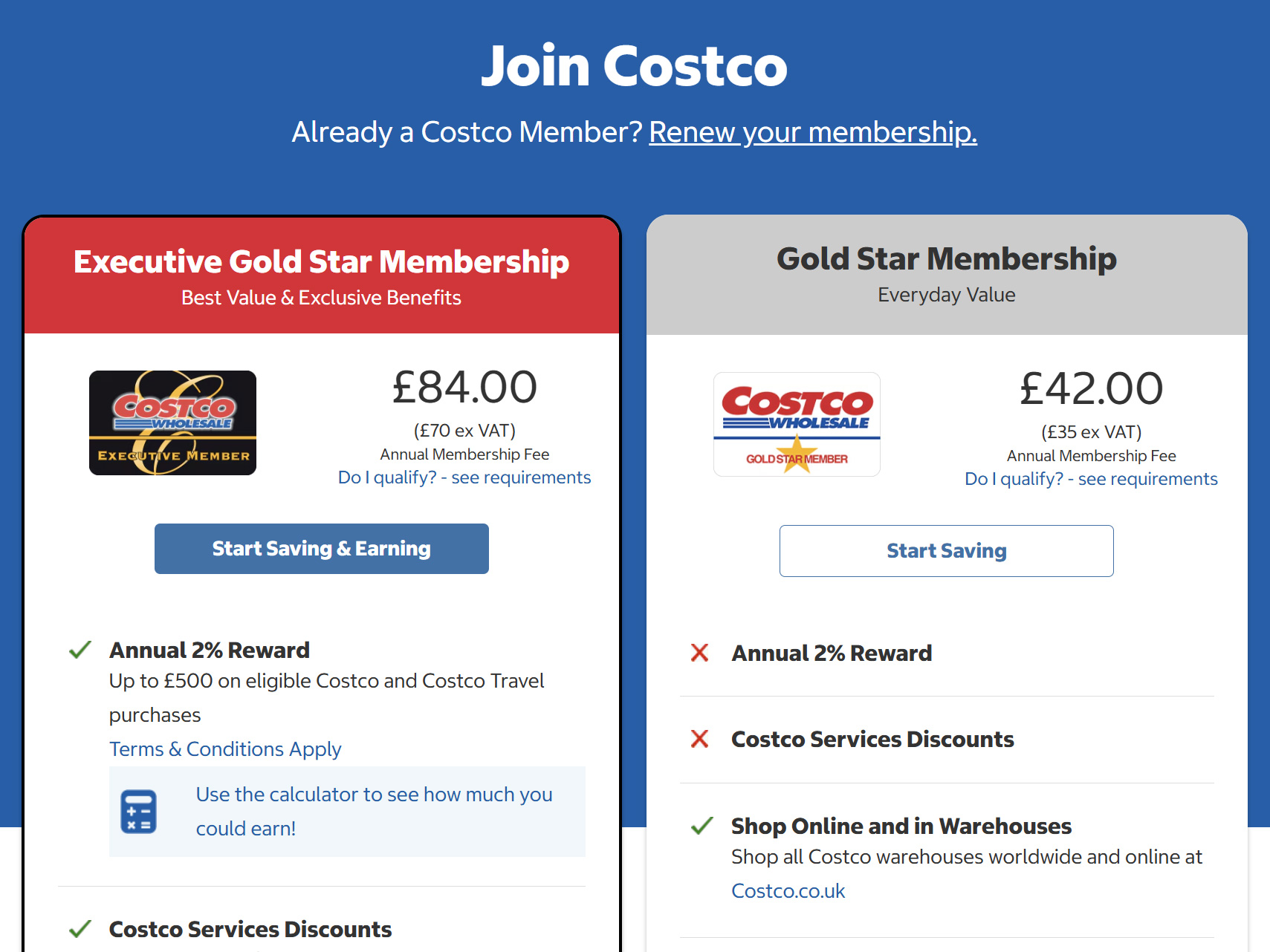 Costco Membership Cards Comparison